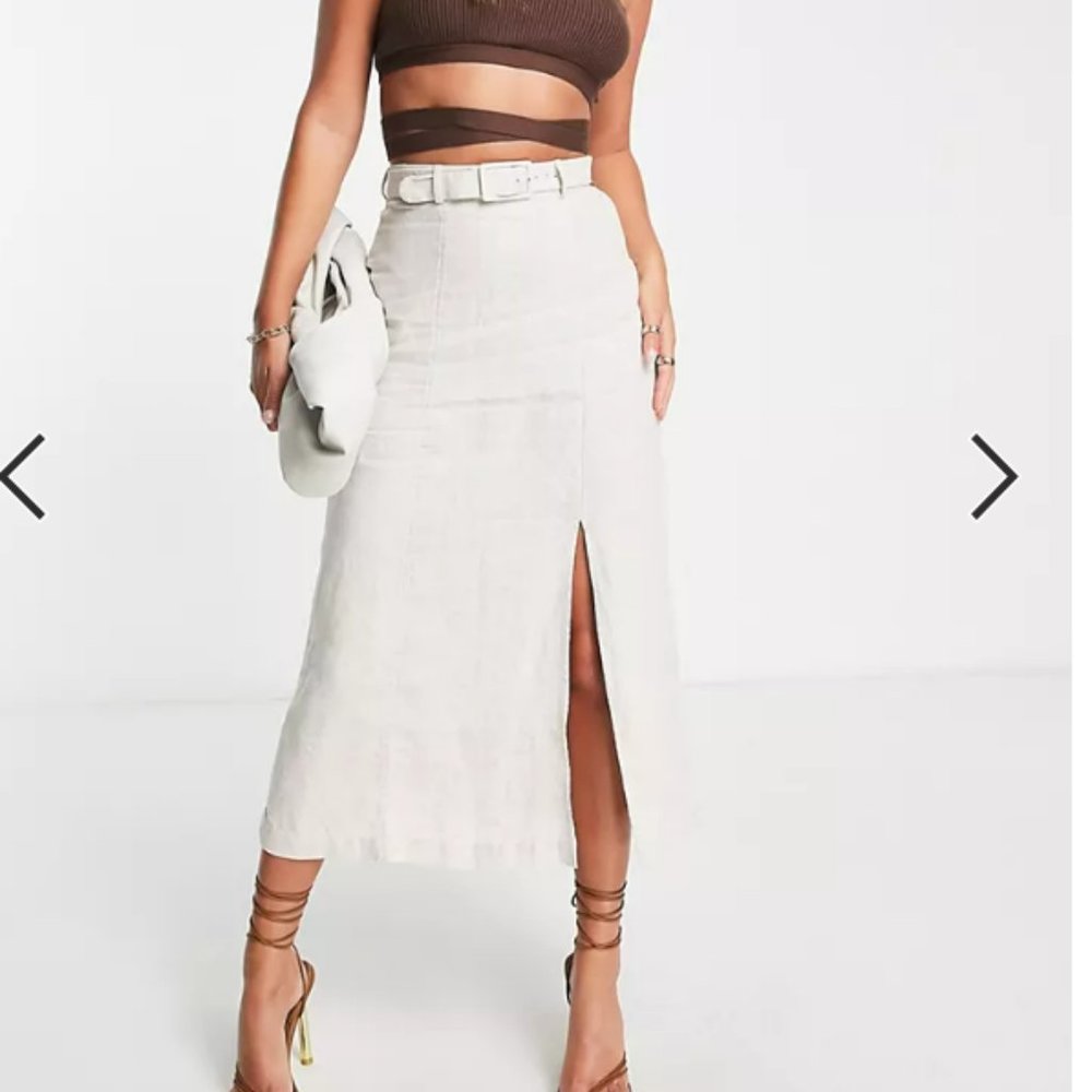 & Other Stories belted mini skirt in natural linen
